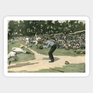 Vintage Sports, Baseball Player Sliding Safe into Home Plate Sticker